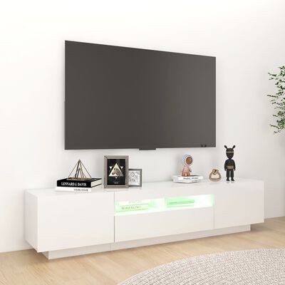 vidaXL Szafka TV z oświetleniem LED, biała z połyskiem, 180x35x40 cm