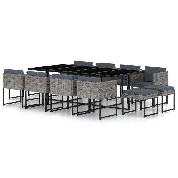 vidaXL 13-cz. zestaw mebli ogrodowych z poduszkami, rattan PE, szary
