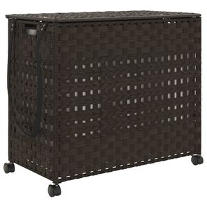 vidaXL Kosz na pranie z k&oacute;łkami, ciemny brąz, 66x35x60 cm, rattan