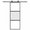 vidaXL Drzwi przesuwne z zestawem okuć czarne 76x205cm szkło hartowane