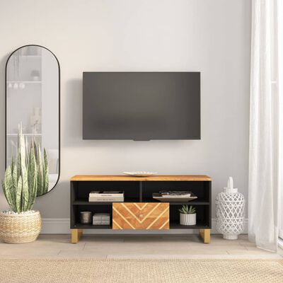 vidaXL Szafka pod TV, brązowo-czarna 100x33,5x46 cm, lite drewno mango