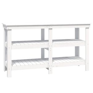 vidaXL St&oacute;ł warsztatowy Biały 142,5 x 50 x 80 cm Lite drewno sosnowe