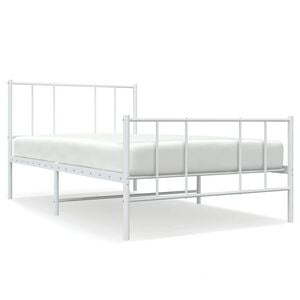 vidaXL Metalowa rama ł&oacute;żka z wezgłowiem i zan&oacute;żkiem, biała, 75x190 cm