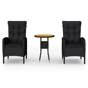 vidaXL 3-częściowy zestaw mebli bistro do ogrodu, polirattan, czarny
