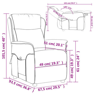 vidaXL Elektryczny fotel rozkładany, ciemnobrązowy, obity tkaniną