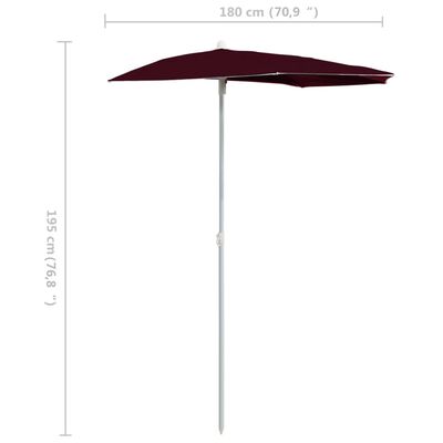 vidaXL Półokrągły parasol ogrodowy na słupku, 180x90 cm, bordowy