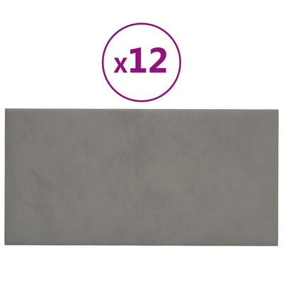 vidaXL Panele ścienne, 12 szt., jasnoszare, 30x15 cm, aksamit, 0,54 m²