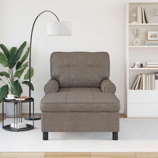 vidaXL Leżak z poduszką Szary 91 x 157 x 91 cm Sk&oacute;ra ekologiczna