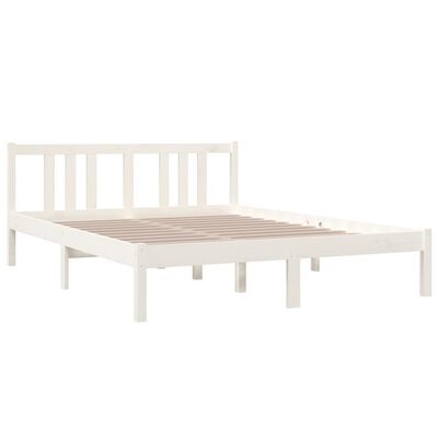 vidaXL Rama łóżka, biała, lite drewno, 140 x 190 cm