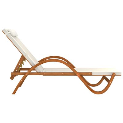 vidaXL Leżak z poduszką, biały, tworzywo textilene i drewno topolowe