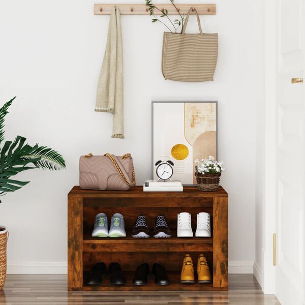 vidaXL P&oacute;łka na buty, przydymiony dąb, 75x35x45 cm