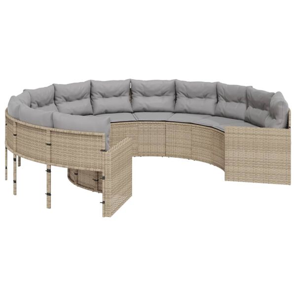 vidaXL Sofa ogrodowa z poduszkami, okrągła, beżowy rattan PE