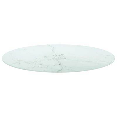 vidaXL Blat stołu, biały, Ø90x1 cm, szkło ze wzorem marmuru