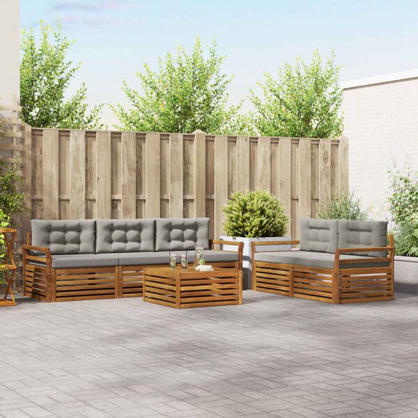 vidaXL Zestaw sof na zewnątrz z poduszką 6 pcs Naturalny i Jasny Szary