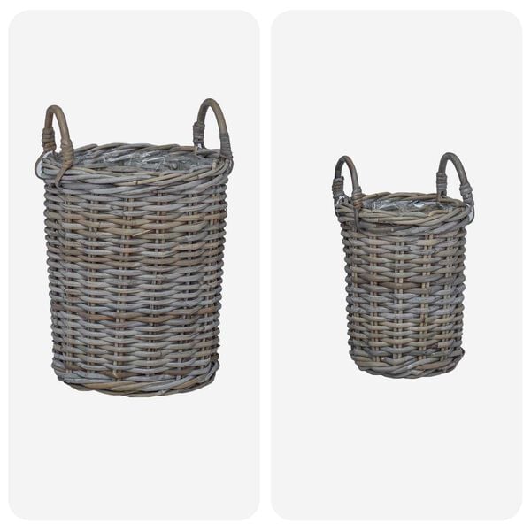 vidaXL Kosz na rośliny z przechowywaniem 2 pcs Szary Rattan Kubu