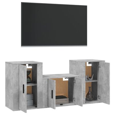 vidaXL 3-częściowy zestaw szafek telewizyjnych, szarość betonu
