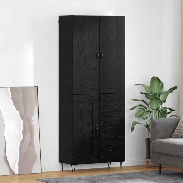 vidaXL Highboard 2 pcs Czarny Dąb Drewno inżynieryjne i szkło