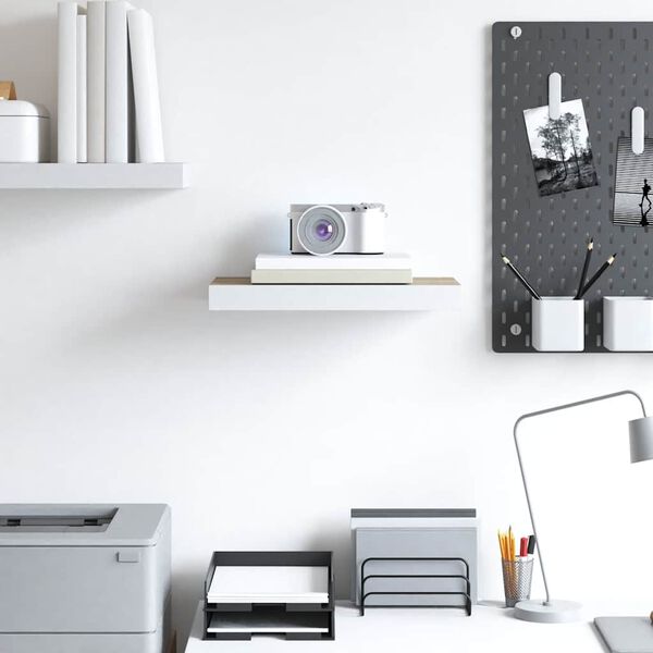 vidaXL P&oacute;łka ścienna, dębowo-biała, 40 x 23 x 3,8 cm, MDF