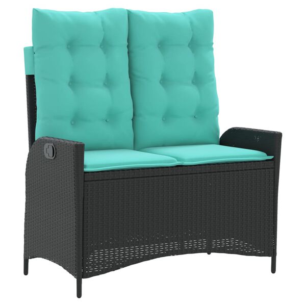 vidaXL Rozkładana ławka ogrodowa z poduszkami, czarna, polirattan