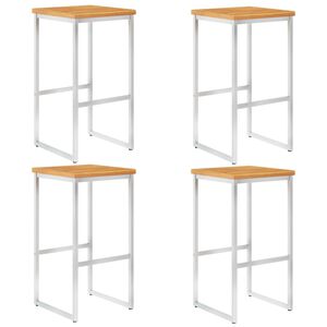 vidaXL Stołki barowe, 4 szt., lite drewno akacjowe i stal nierdzewna