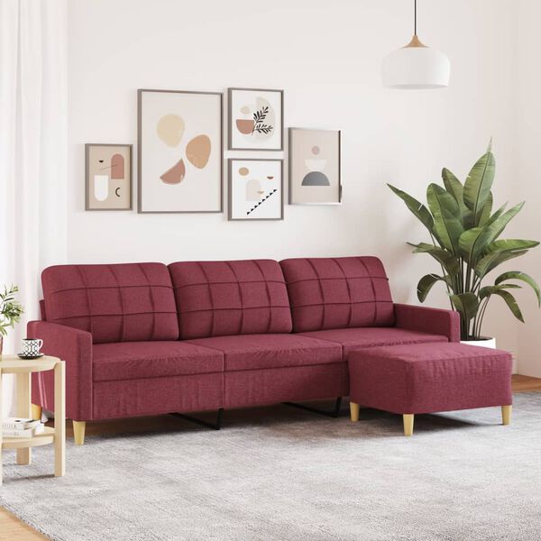 vidaXL 3-osobowa sofa z podn&oacute;żkiem winna czerwień 210 cm, tkaniną