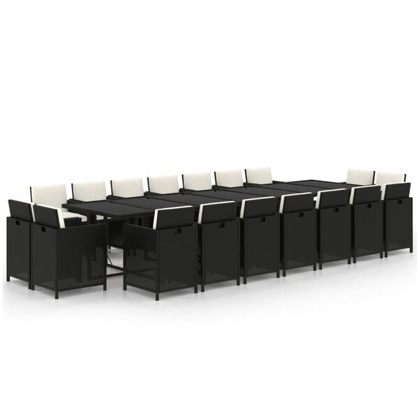 vidaXL 19-cz. zestaw mebli ogrodowych z poduszkami, polirattan, czarny