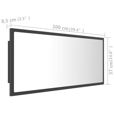 vidaXL Lustro łazienkowe z LED, szare, 100x8,5x37 cm, akryl