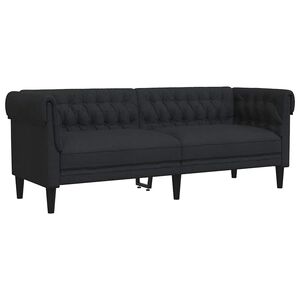 vidaXL Sofa Chesterfield, trzyosobowa, czarna, obita tkaniną