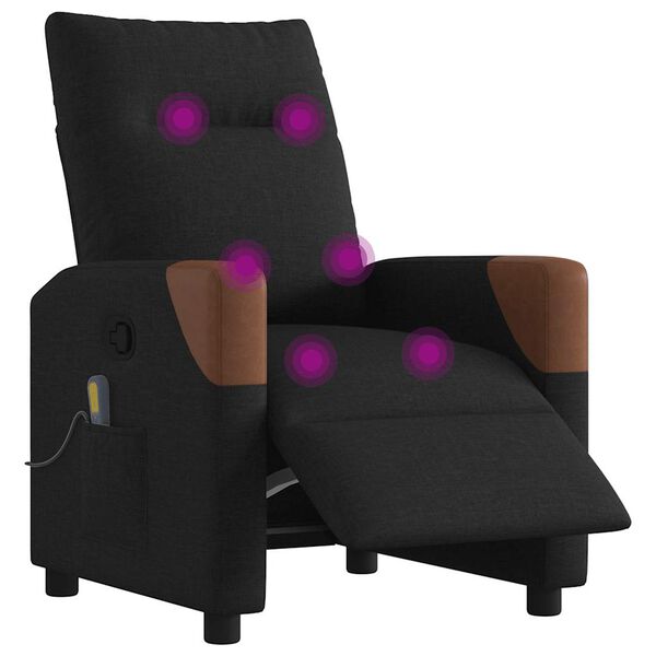 vidaXL Rozkładany fotel masujący, elektryczny, czarny, tkanina