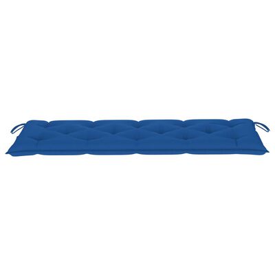 vidaXL Ławka ogrodowa z niebieską poduszką, 150 cm, lite drewno tekowe