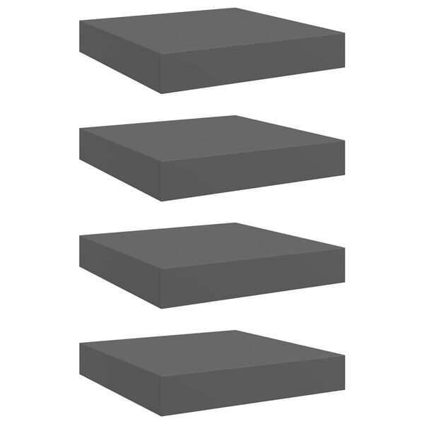vidaXL Półki ścienne, 4 szt., szare, wysoki połysk, 23x23,5x3,8cm, MDF
