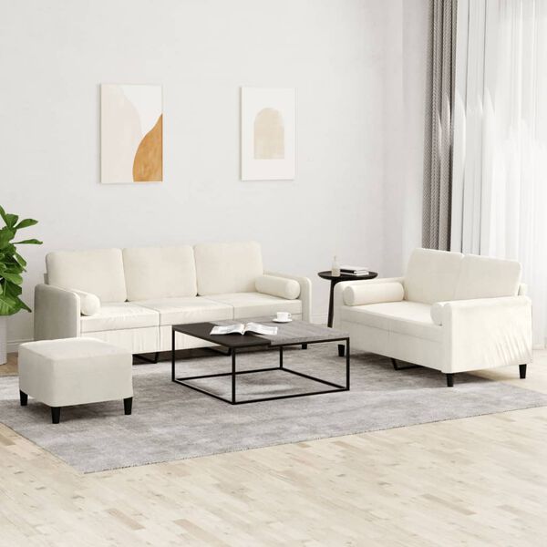 vidaXL 3-cz. komplet wypoczynkowy z poduszkami, kremowy, aksamit