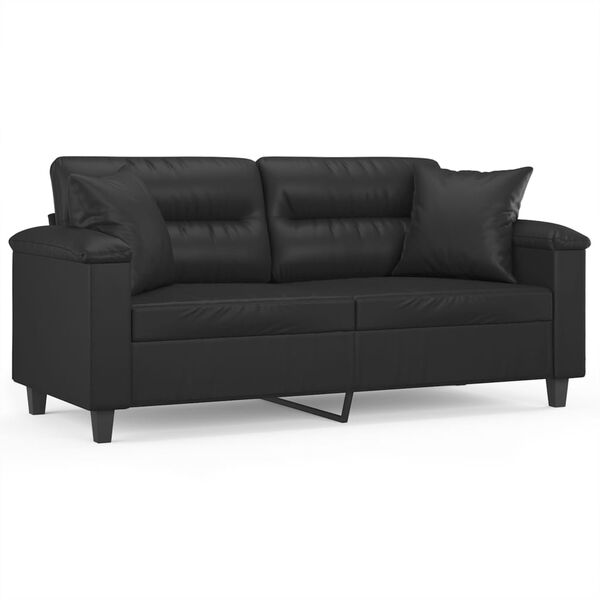 vidaXL 2-osobowa sofa z poduszkami, czarna, 140 cm, sztuczna skóra