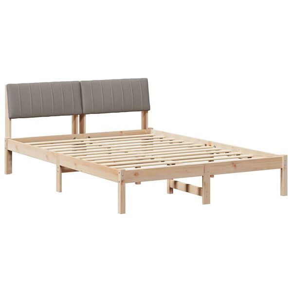 vidaXL Rama ł&oacute;żka Brązowy i taupe 135 x 190 cm Lite drewno sosnowe