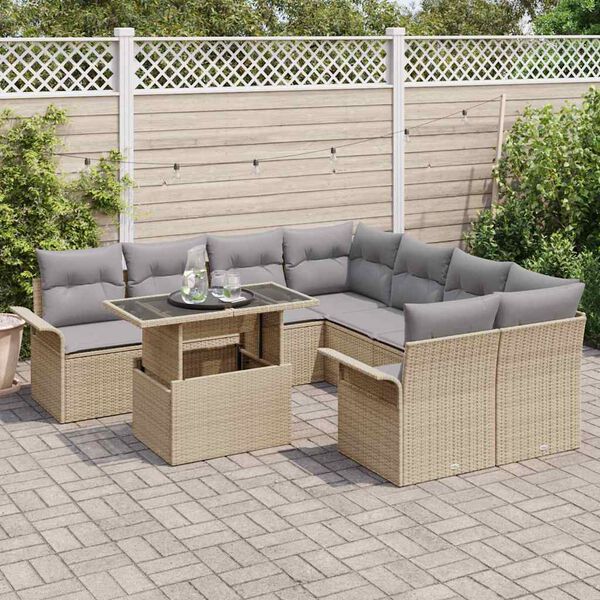vidaXL Zestaw Sof na Ogr&oacute;d z poduszką 9 pcs Beżowy Rattan poli