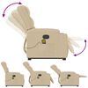 vidaXL Podnoszony fotel masujący, rozkładany, kremowy, obity tkaniną