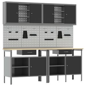 vidaXL Zestaw stołu warsztatowego z szufladą 8 pcs Czerwony i Szary