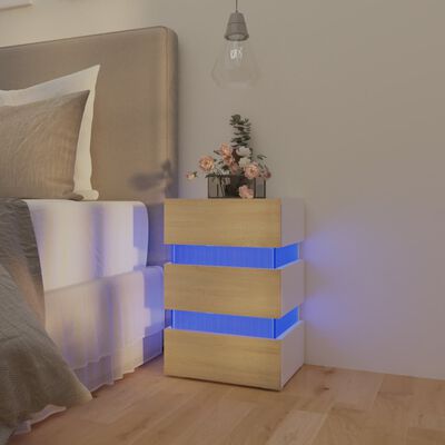 vidaXL Szafka nocna z LED, biel i dąb sonoma, 45x35x67 cm