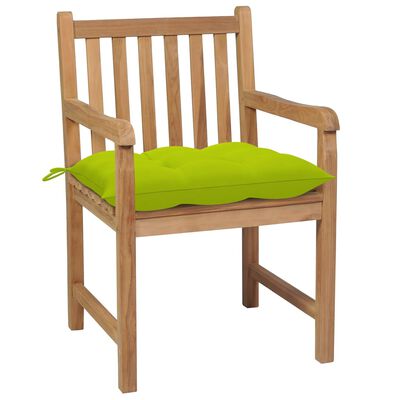 vidaXL Krzesła ogrodowe z jasnozielonymi poduszkami, 6 szt., tekowe