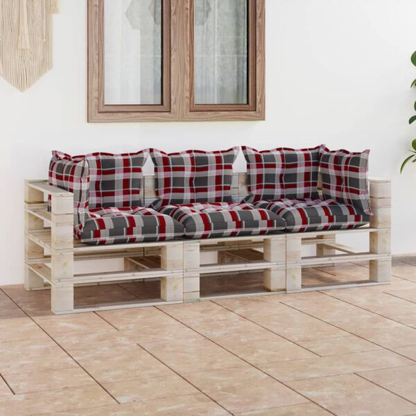vidaXL Ogrodowa sofa 3-os. z palet, z poduszkami, drewno sosnowe