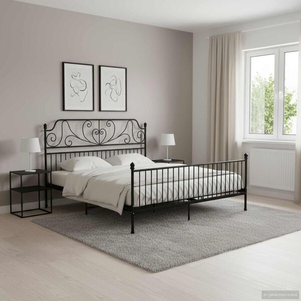 vidaXL Rama ł&oacute;żka, czarna, metalowa, 180 x 200 cm