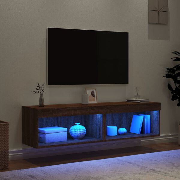 vidaXL Szafki TV, z LED, 2 szt., brązowy dąb, 60x30x30 cm