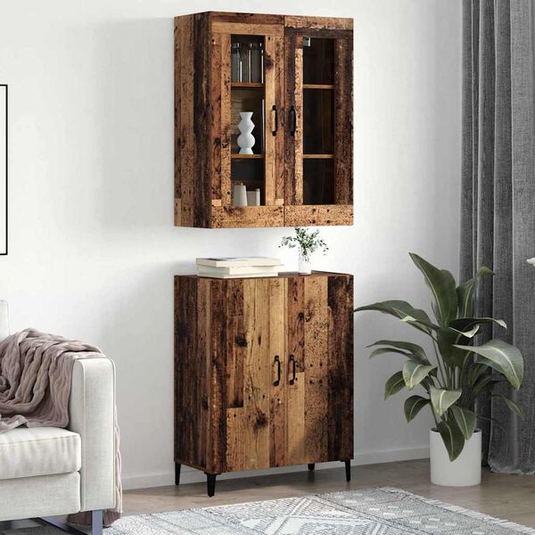 vidaXL Highboard 2 pcs Stare drewno Materiał drewnopochodny