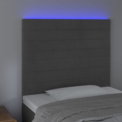vidaXL Zagłówek do łóżka z LED, ciemnoszary, 90x5x118/128 cm, aksamit