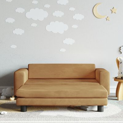 vidaXL Sofa dziecięca z podnóżkiem, brązowa, 100x50x30 cm, aksamit
