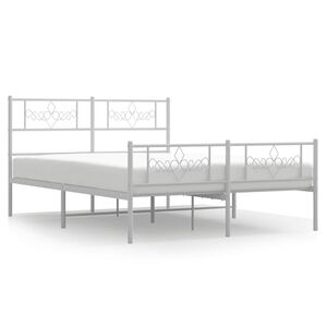 vidaXL Metalowa rama ł&oacute;żka z wezgłowiem i zan&oacute;żkiem, biała, 140x200 cm