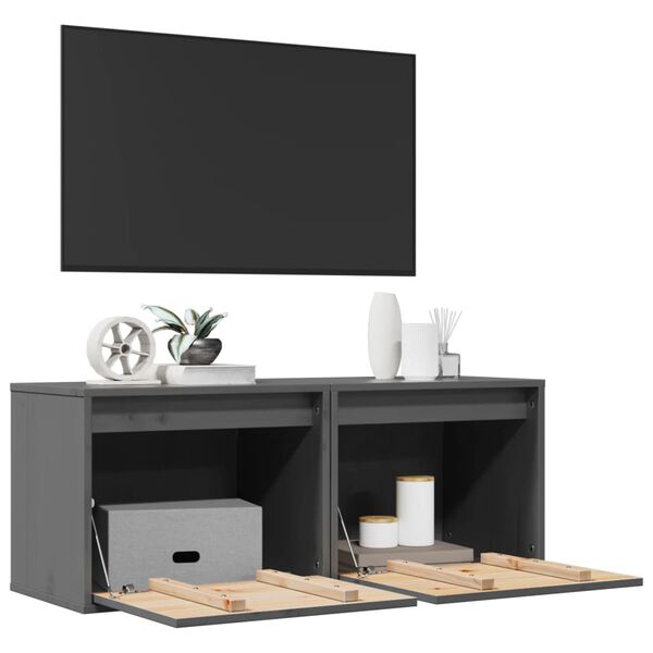 vidaXL Szafki ścienne, 2 szt., szare, 45x30x35 cm, drewno sosnowe