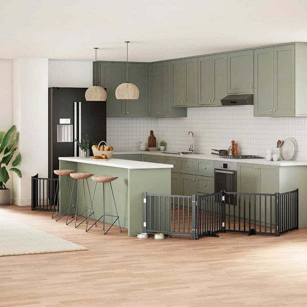 vidaXL Składana bramka dla psa, z drzwiami, 8 paneli, czarna, 640 cm