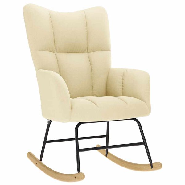vidaXL Fotel bujany z podnóżkiem, kremowy, obity tkaniną