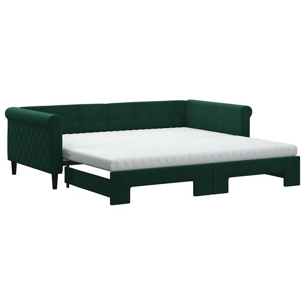 vidaXL Sofa rozsuwana z materacami, ciemnozielona, 100x200 cm, aksamit
